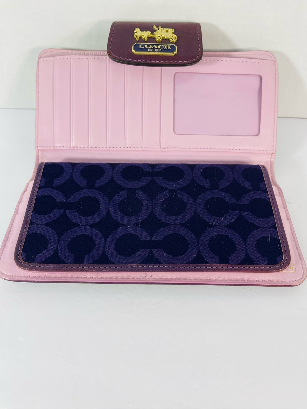 Coach Purple Signature Continental Wallet with Burgundy Trim and Gold Logo - Picture 13 of 13